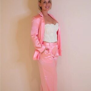 LoveShackFancy Vibrant Pink Satin Pantsuit